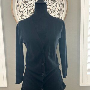 Theory Cardigan Cashmere Blend Black Button Down Ruffled Hem Sweater SZSP